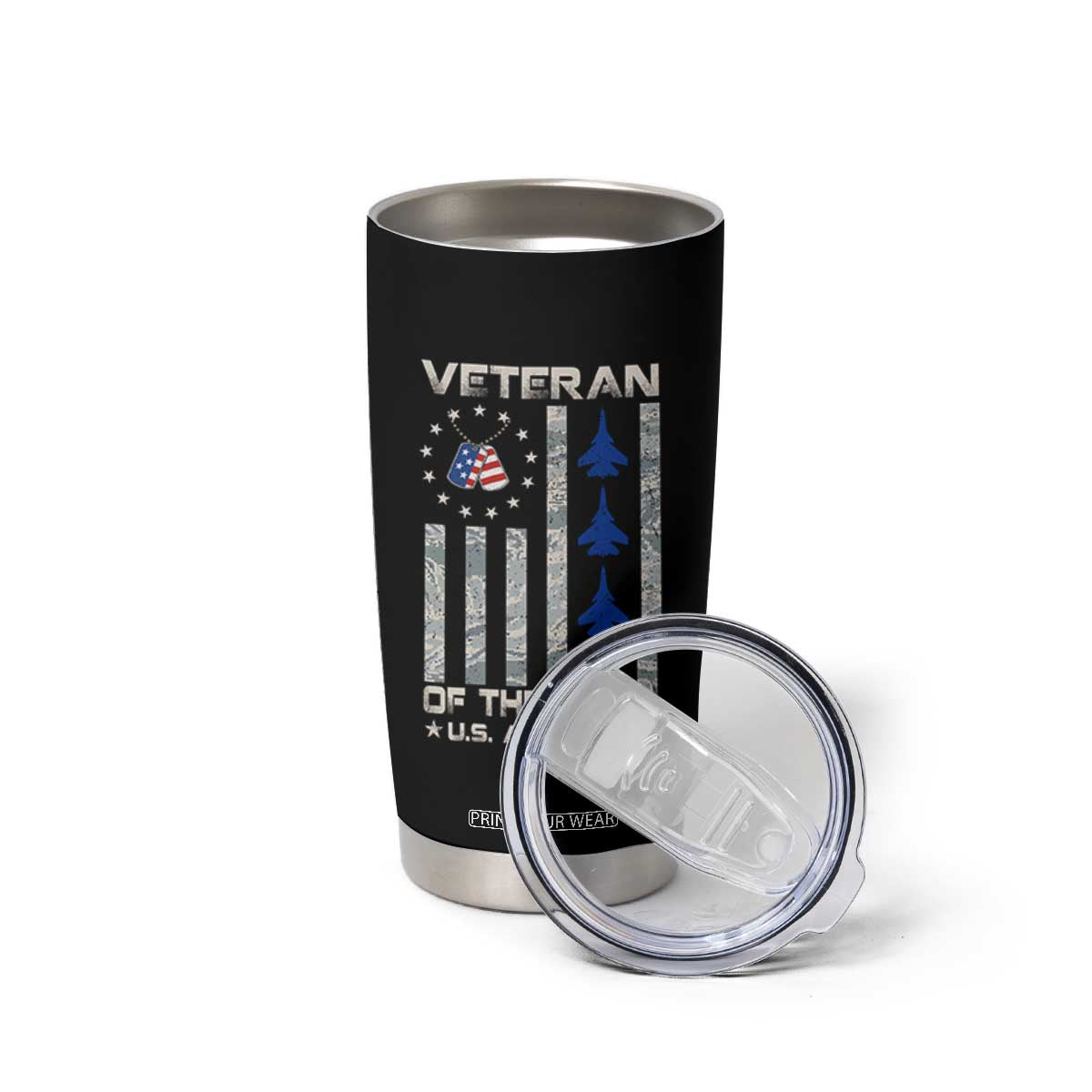 Veteran Of The US Air Force Tumbler Cup Vintage Camo USA Flag Veterans TS10 Print Your Wear