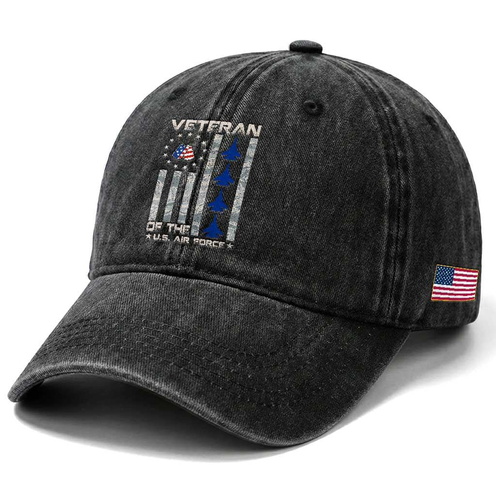 Veteran Of The US Air Force Washed Cotton Baseball Cap Vintage Camo USA Flag Veterans TS10 Print Your Wear