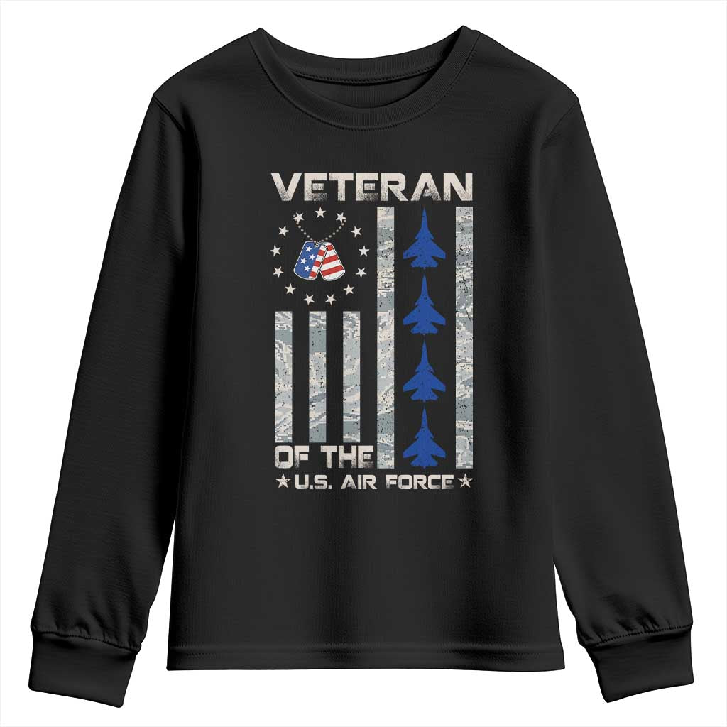 Veteran Of The US Air Force Youth Sweatshirt Vintage Camo USA Flag Veterans TS10 Black Print Your Wear