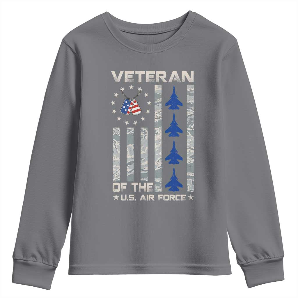 Veteran Of The US Air Force Youth Sweatshirt Vintage Camo USA Flag Veterans TS10 Charcoal Print Your Wear