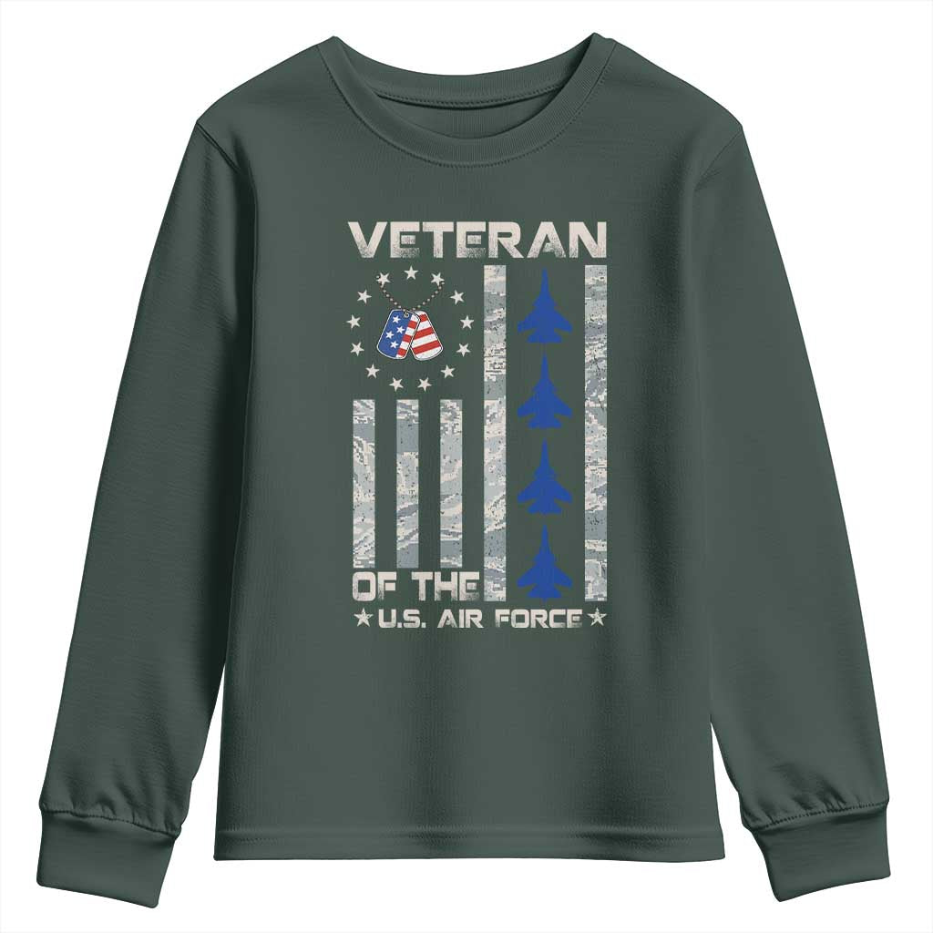 Veteran Of The US Air Force Youth Sweatshirt Vintage Camo USA Flag Veterans TS10 Dark Forest Green Print Your Wear