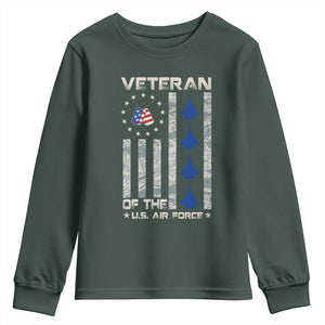 Veteran Of The US Air Force Youth Sweatshirt Vintage Camo USA Flag Veterans TS10 Dark Forest Green Print Your Wear