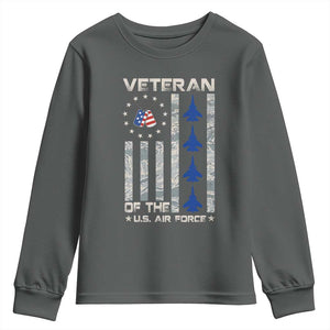 Veteran Of The US Air Force Youth Sweatshirt Vintage Camo USA Flag Veterans TS10 Dark Heather Print Your Wear