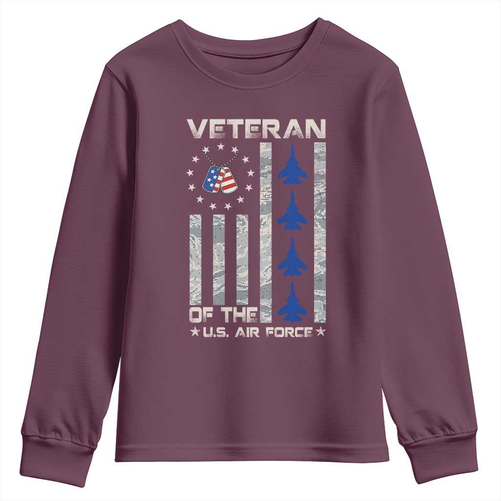 Veteran Of The US Air Force Youth Sweatshirt Vintage Camo USA Flag Veterans TS10 Maroon Print Your Wear