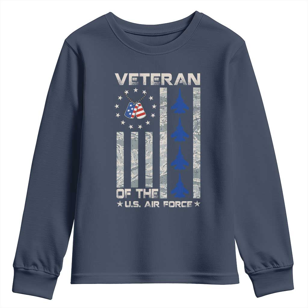Veteran Of The US Air Force Youth Sweatshirt Vintage Camo USA Flag Veterans TS10 Navy Print Your Wear