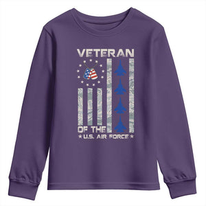 Veteran Of The US Air Force Youth Sweatshirt Vintage Camo USA Flag Veterans TS10 Purple Print Your Wear