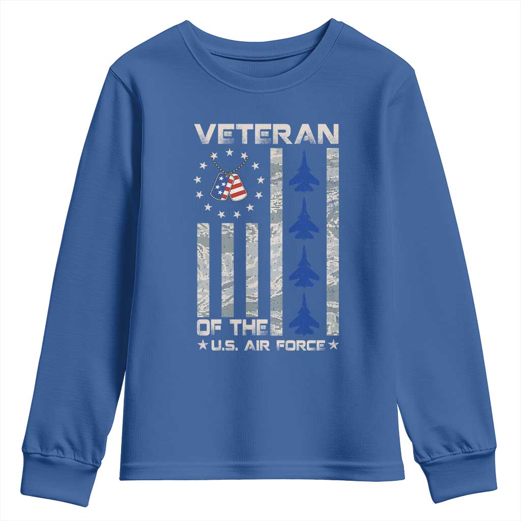 Veteran Of The US Air Force Youth Sweatshirt Vintage Camo USA Flag Veterans TS10 Royal Blue Print Your Wear
