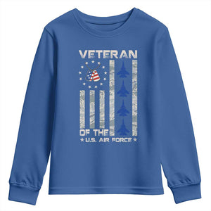 Veteran Of The US Air Force Youth Sweatshirt Vintage Camo USA Flag Veterans TS10 Royal Blue Print Your Wear