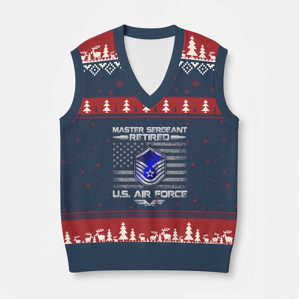 Retired Master Sergeant Of The Air Force Veteran V-Neck Knit Sweater Vest Vintage USA Flag Veterans TS10 Navy Red Print Your Wear