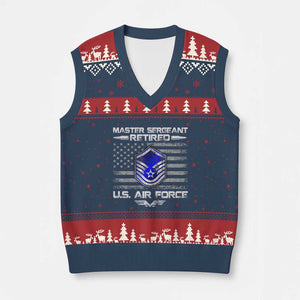 Retired Master Sergeant Of The Air Force Veteran V-Neck Knit Sweater Vest Vintage USA Flag Veterans TS10 Navy Red Print Your Wear