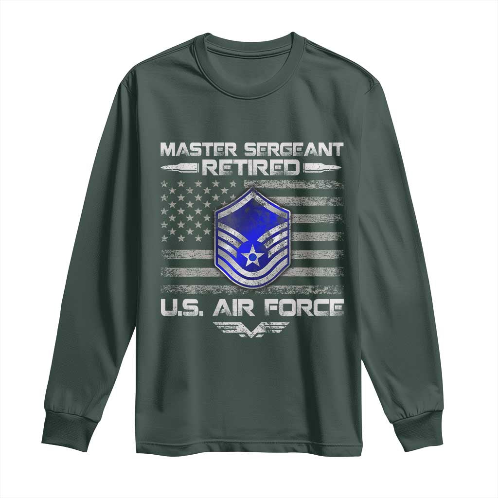 Retired Master Sergeant Of The Air Force Veteran Long Sleeve Shirt Vintage USA Flag Veterans TS10 Dark Forest Green Print Your Wear