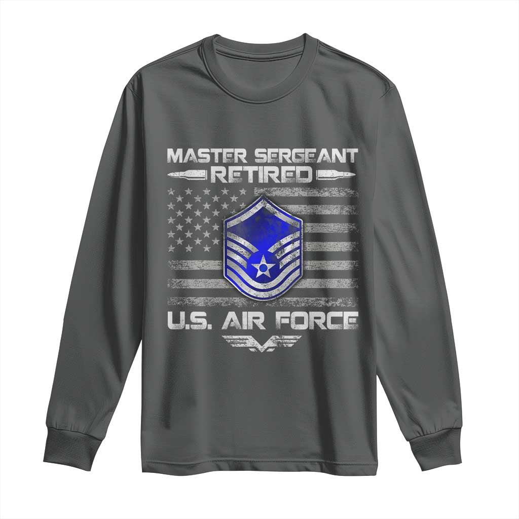 Retired Master Sergeant Of The Air Force Veteran Long Sleeve Shirt Vintage USA Flag Veterans TS10 Dark Heather Print Your Wear