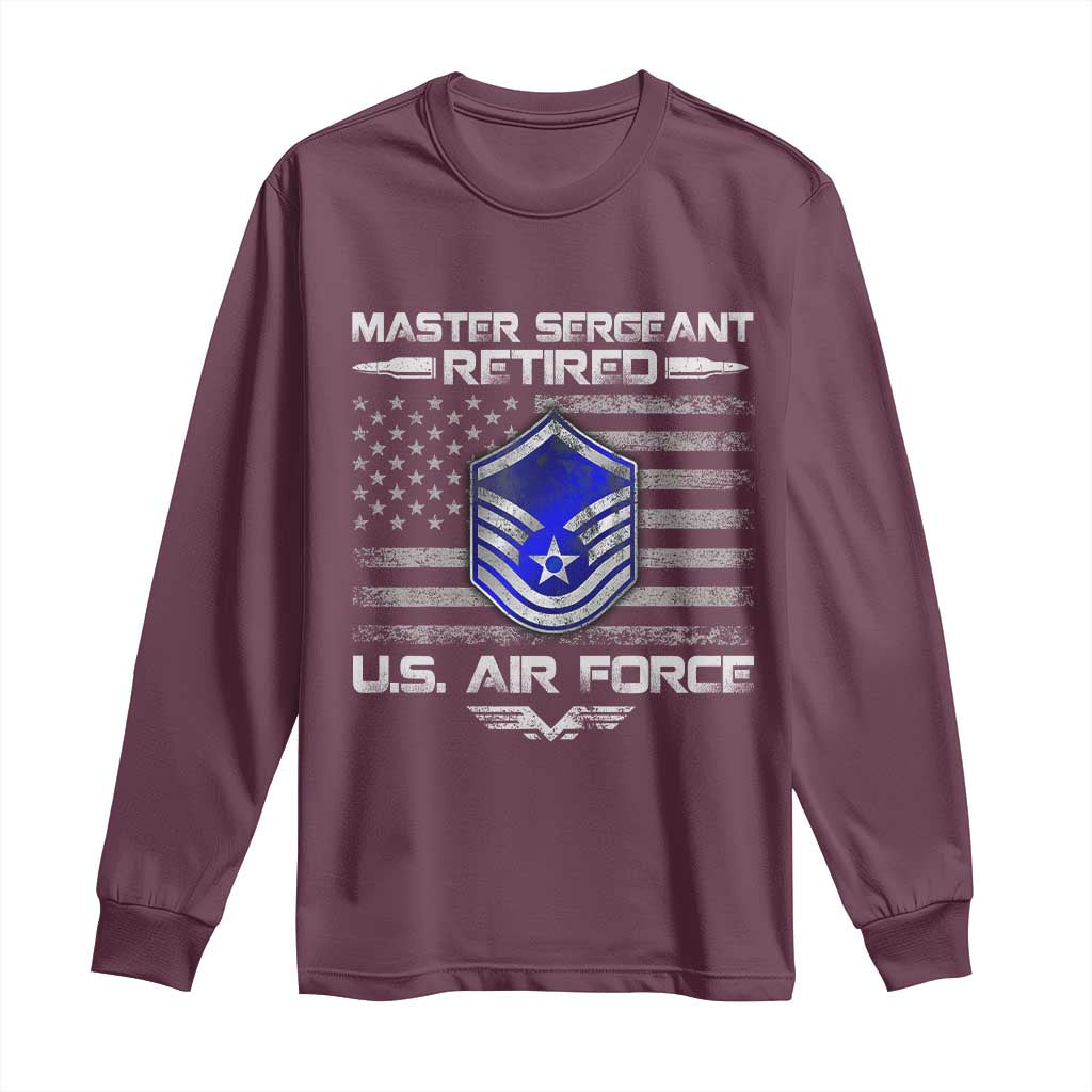 Retired Master Sergeant Of The Air Force Veteran Long Sleeve Shirt Vintage USA Flag Veterans TS10 Maroon Print Your Wear