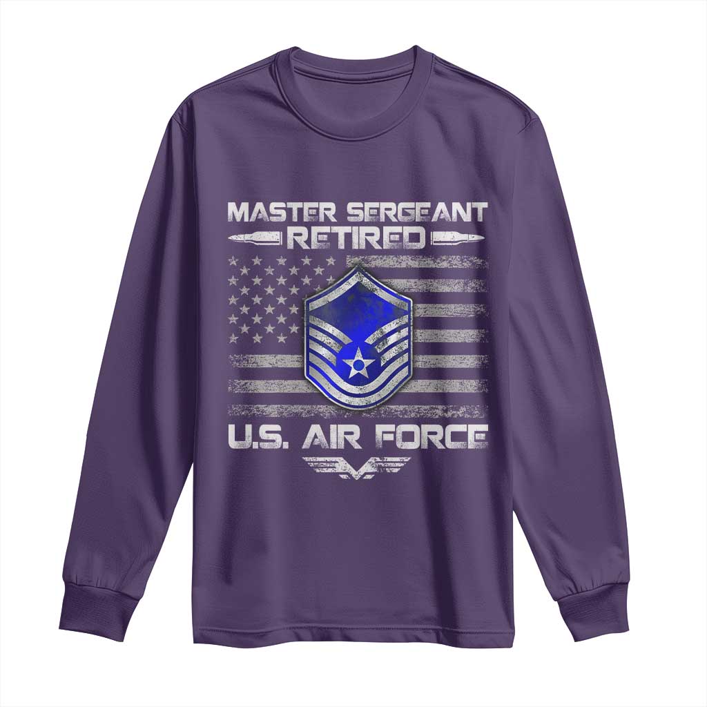 Retired Master Sergeant Of The Air Force Veteran Long Sleeve Shirt Vintage USA Flag Veterans TS10 Purple Print Your Wear