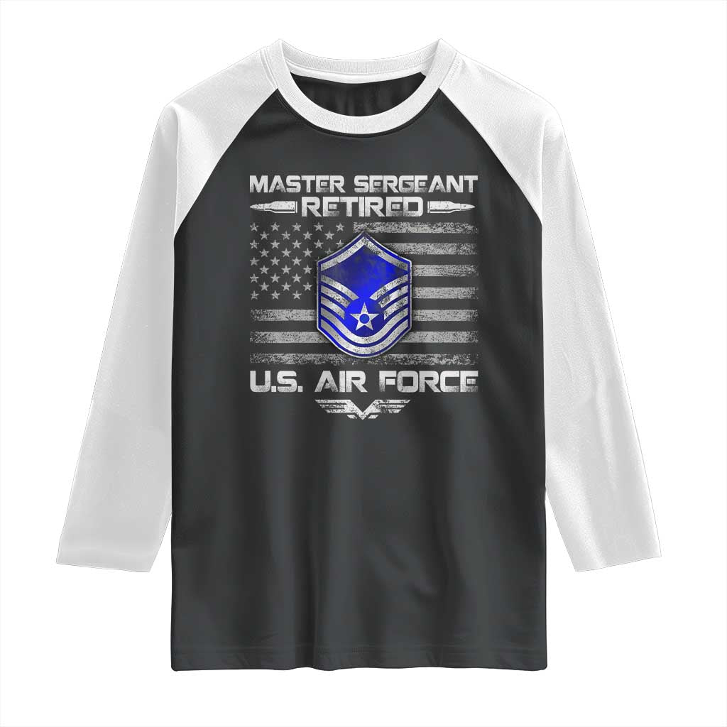 Retired Master Sergeant Of The Air Force Veteran Raglan Shirt Vintage USA Flag Veterans TS10 Black White Print Your Wear