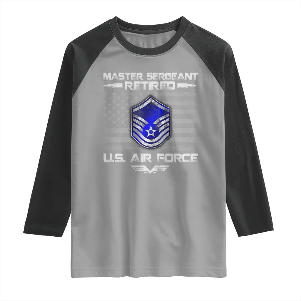 Retired Master Sergeant Of The Air Force Veteran Raglan Shirt Vintage USA Flag Veterans TS10 Sport Gray Black Print Your Wear