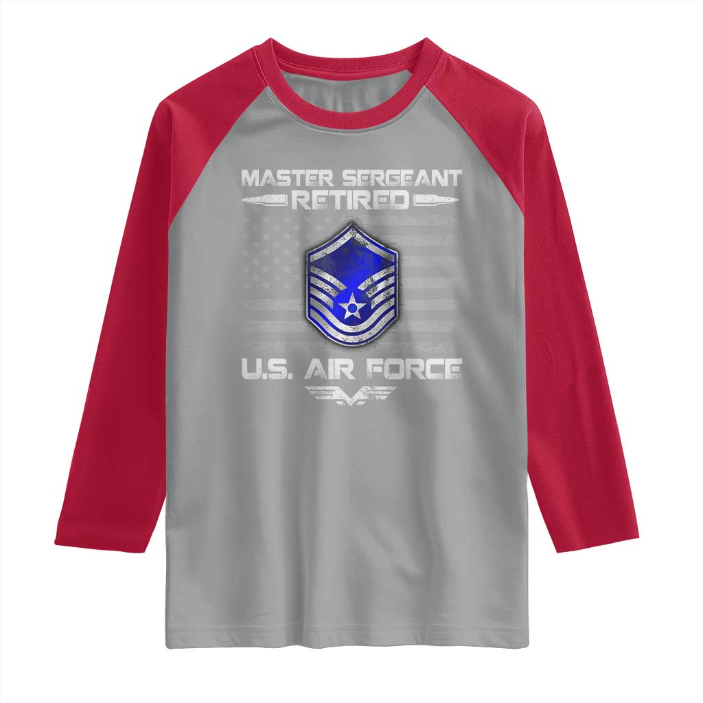 Retired Master Sergeant Of The Air Force Veteran Raglan Shirt Vintage USA Flag Veterans TS10 Sport Gray Red Print Your Wear