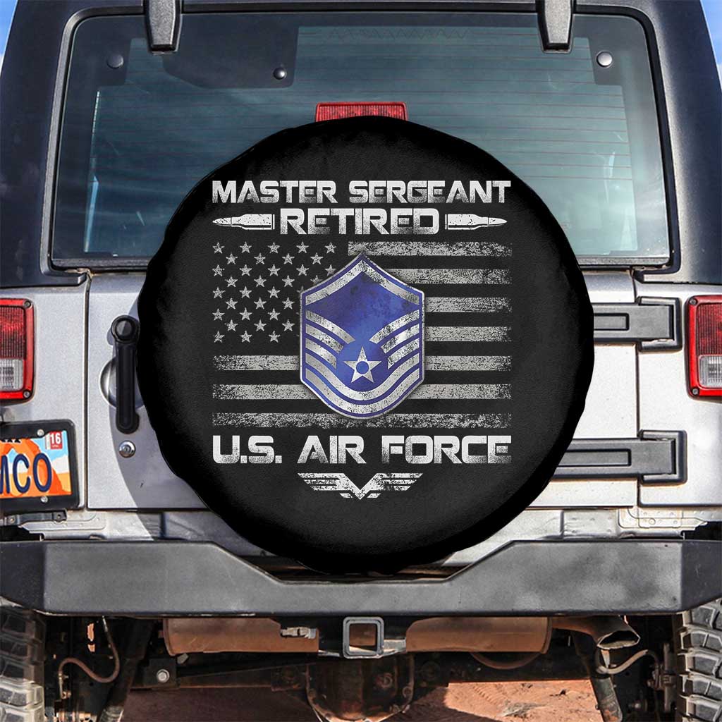 Retired Master Sergeant Of The Air Force Veteran Spare Tire Cover Vintage USA Flag Veterans TS10 No hole Black Print Your Wear