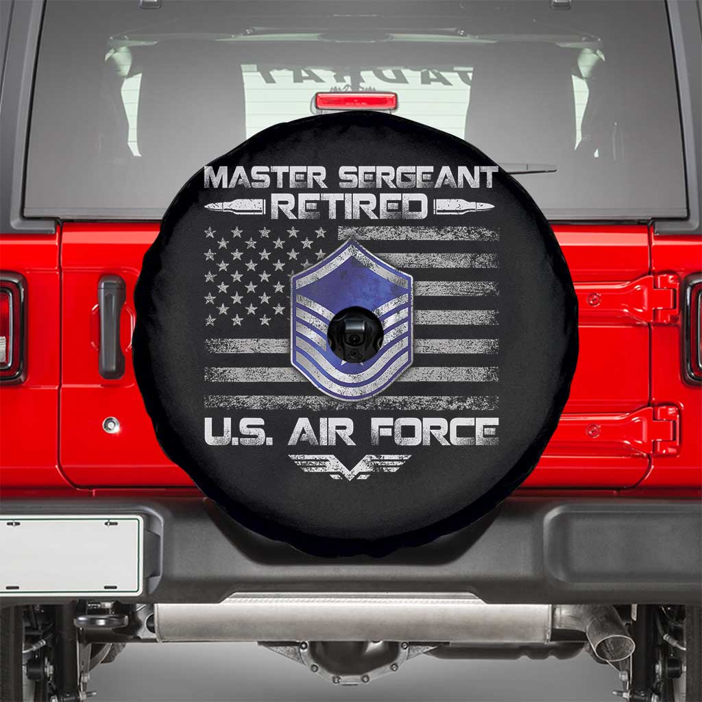 Retired Master Sergeant Of The Air Force Veteran Spare Tire Cover Vintage USA Flag Veterans TS10 Black Print Your Wear