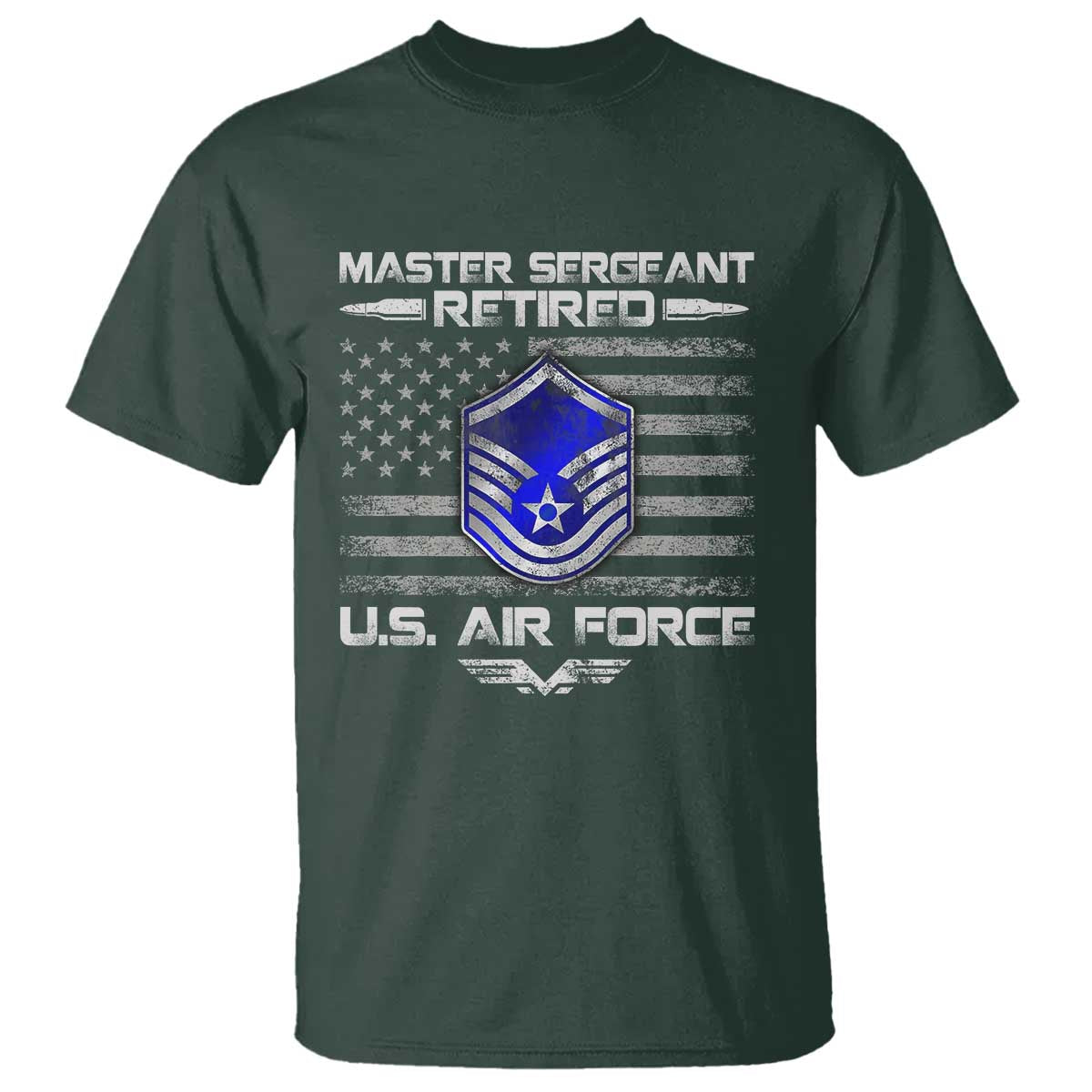 Retired Master Sergeant Of The Air Force Veteran T Shirt Vintage USA Flag Veterans TS10 Dark Forest Green Print Your Wear