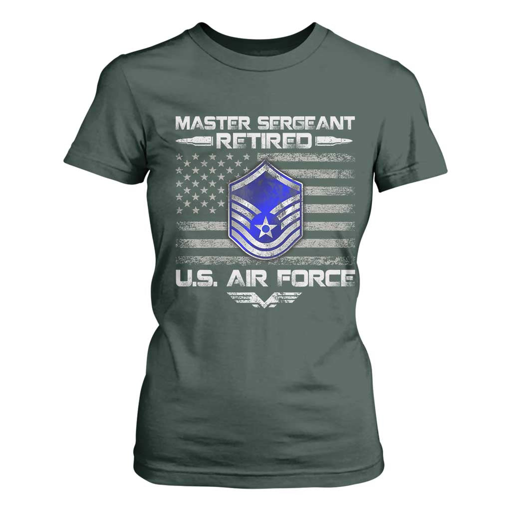 Retired Master Sergeant Of The Air Force Veteran T Shirt For Women Vintage USA Flag Veterans TS10 Dark Forest Green Print Your Wear