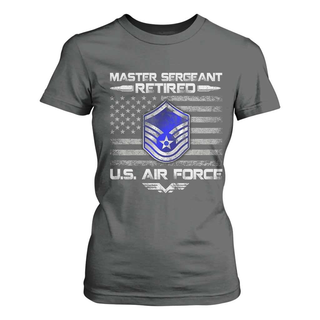 Retired Master Sergeant Of The Air Force Veteran T Shirt For Women Vintage USA Flag Veterans TS10 Dark Heather Print Your Wear