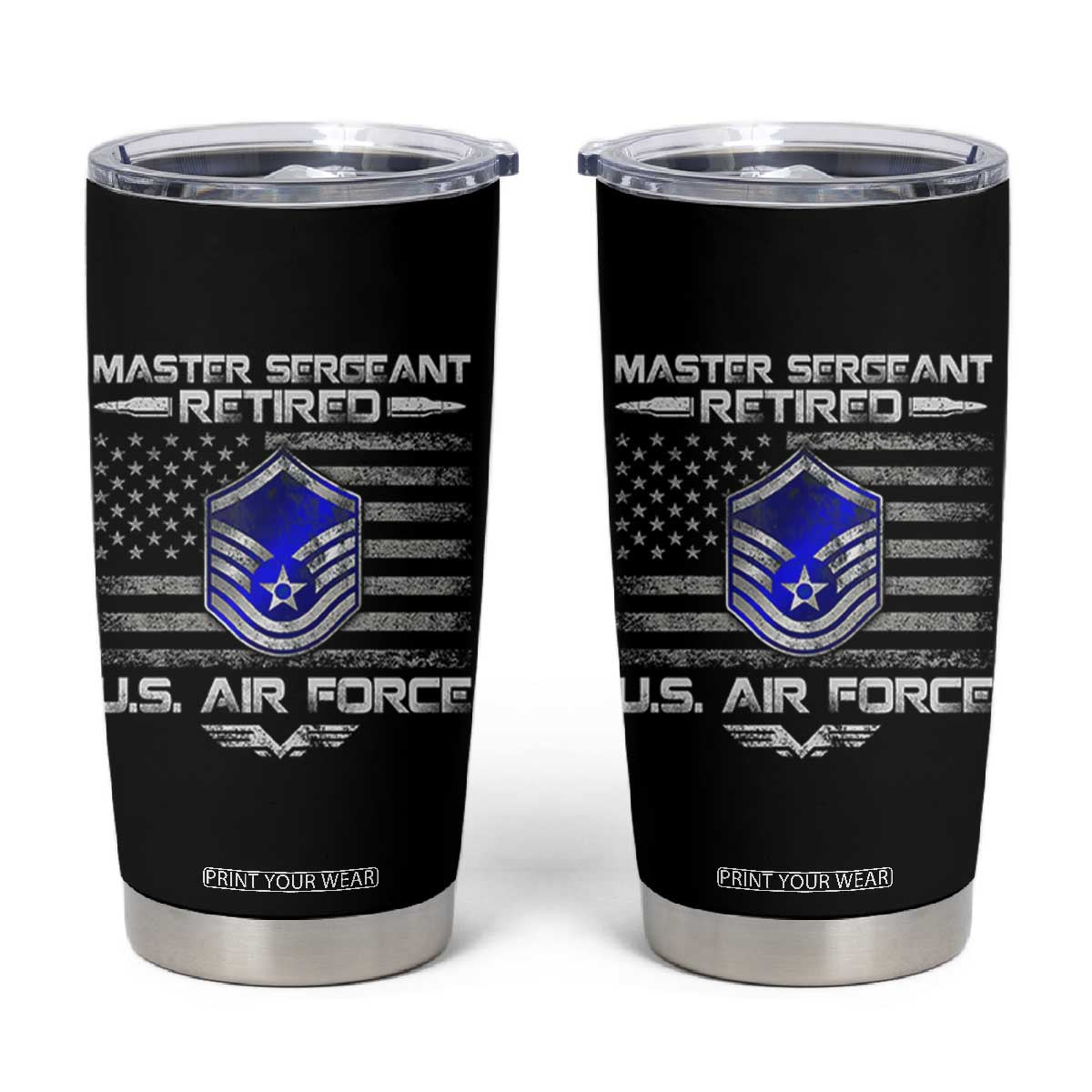 Retired Master Sergeant Of The Air Force Veteran Tumbler Cup Vintage USA Flag Veterans TS10 Black Print Your Wear