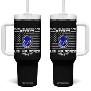 Retired Master Sergeant Of The Air Force Veteran Tumbler With Handle Vintage USA Flag Veterans TS10 One Size: 40 oz Black Print Your Wear