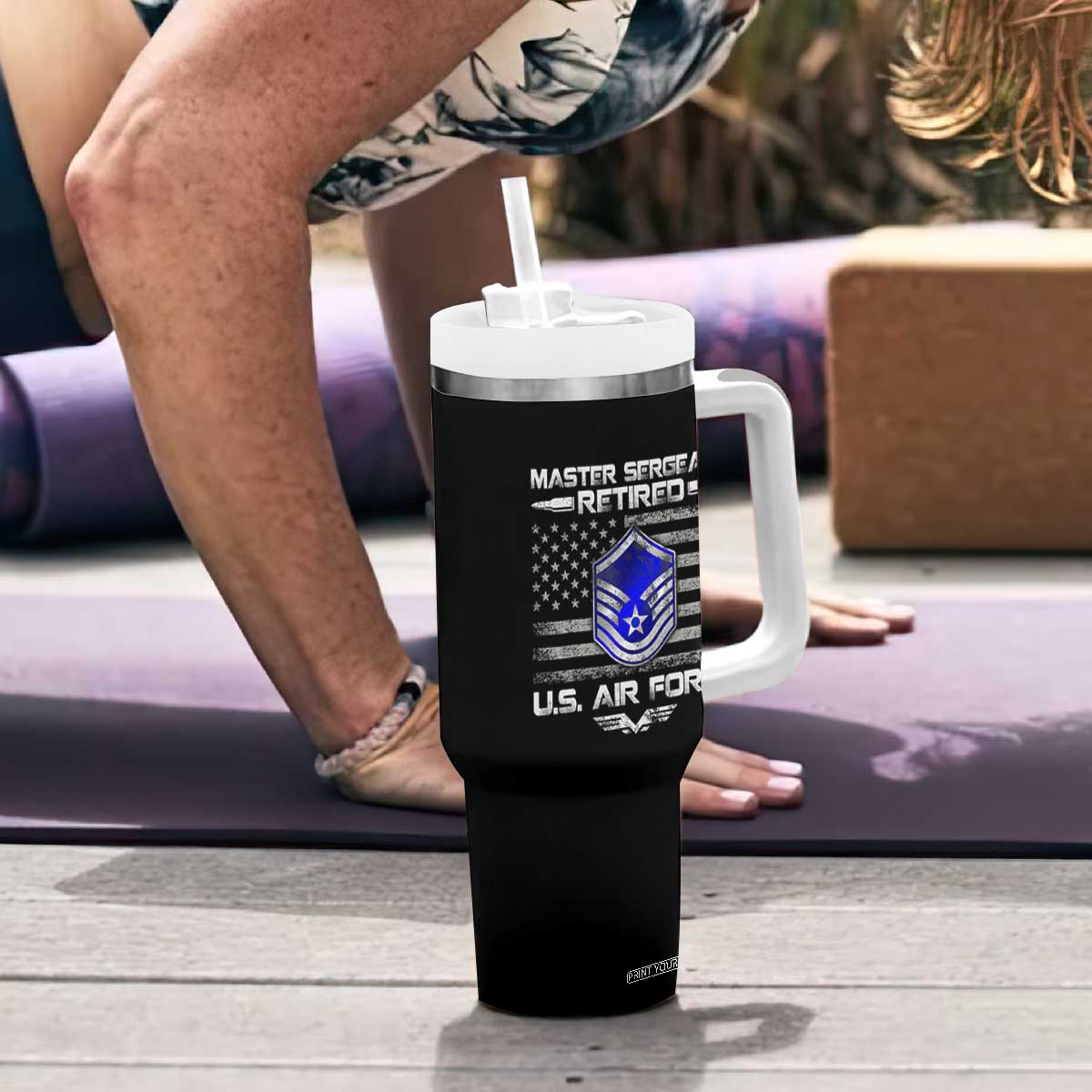 Retired Master Sergeant Of The Air Force Veteran Tumbler With Handle Vintage USA Flag Veterans TS10 Print Your Wear