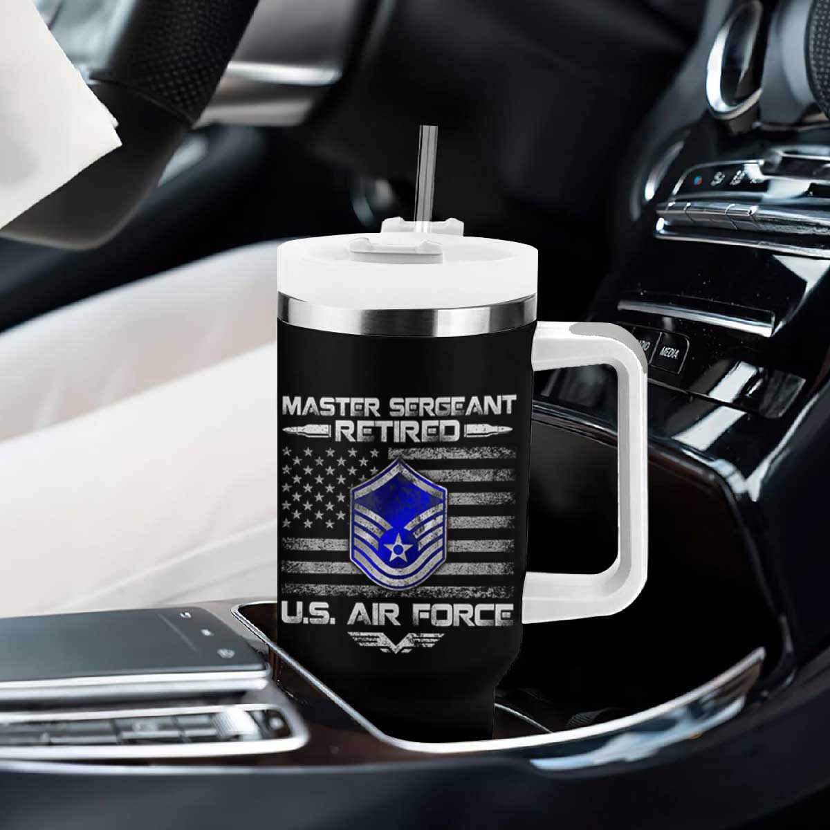 Retired Master Sergeant Of The Air Force Veteran Tumbler With Handle Vintage USA Flag Veterans TS10 Print Your Wear
