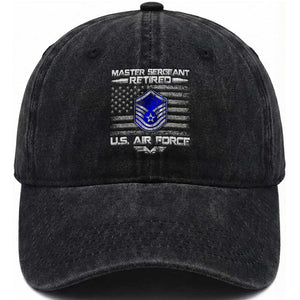 Retired Master Sergeant Of The Air Force Veteran Washed Cotton Baseball Cap Vintage USA Flag Veterans TS10 Washed Cap Universal Fit Black Print Your Wear
