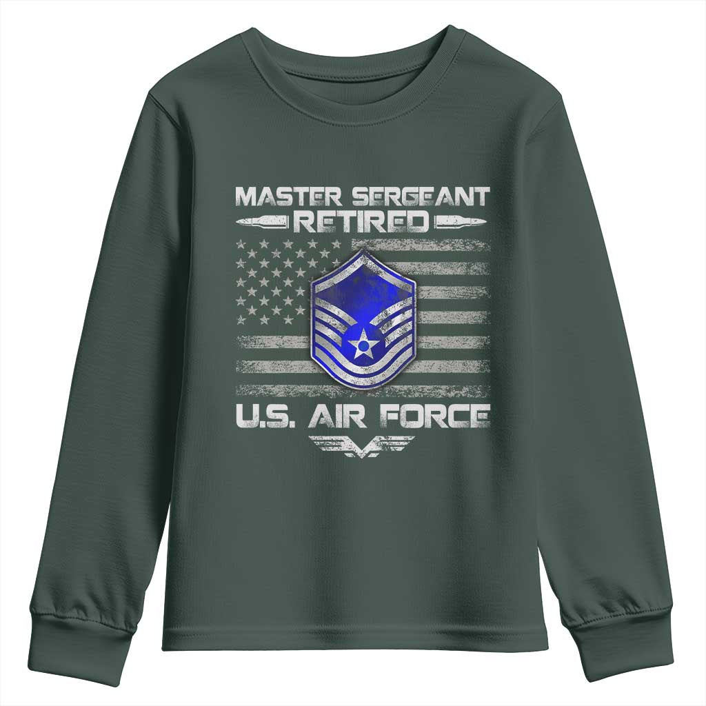 Retired Master Sergeant Of The Air Force Veteran Youth Sweatshirt Vintage USA Flag Veterans TS10 Dark Forest Green Print Your Wear