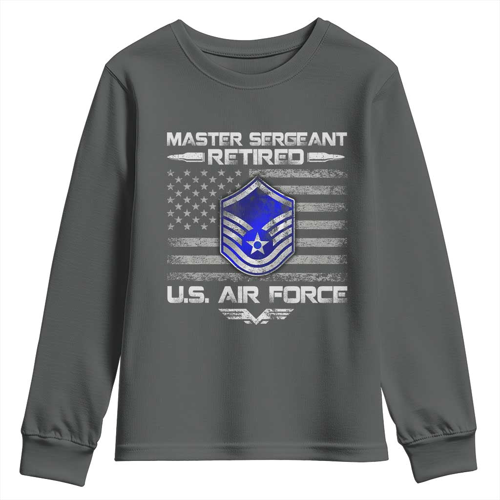 Retired Master Sergeant Of The Air Force Veteran Youth Sweatshirt Vintage USA Flag Veterans TS10 Dark Heather Print Your Wear
