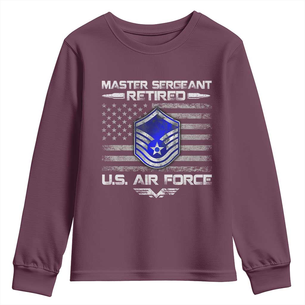 Retired Master Sergeant Of The Air Force Veteran Youth Sweatshirt Vintage USA Flag Veterans TS10 Maroon Print Your Wear