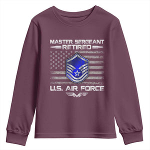 Retired Master Sergeant Of The Air Force Veteran Youth Sweatshirt Vintage USA Flag Veterans TS10 Maroon Print Your Wear