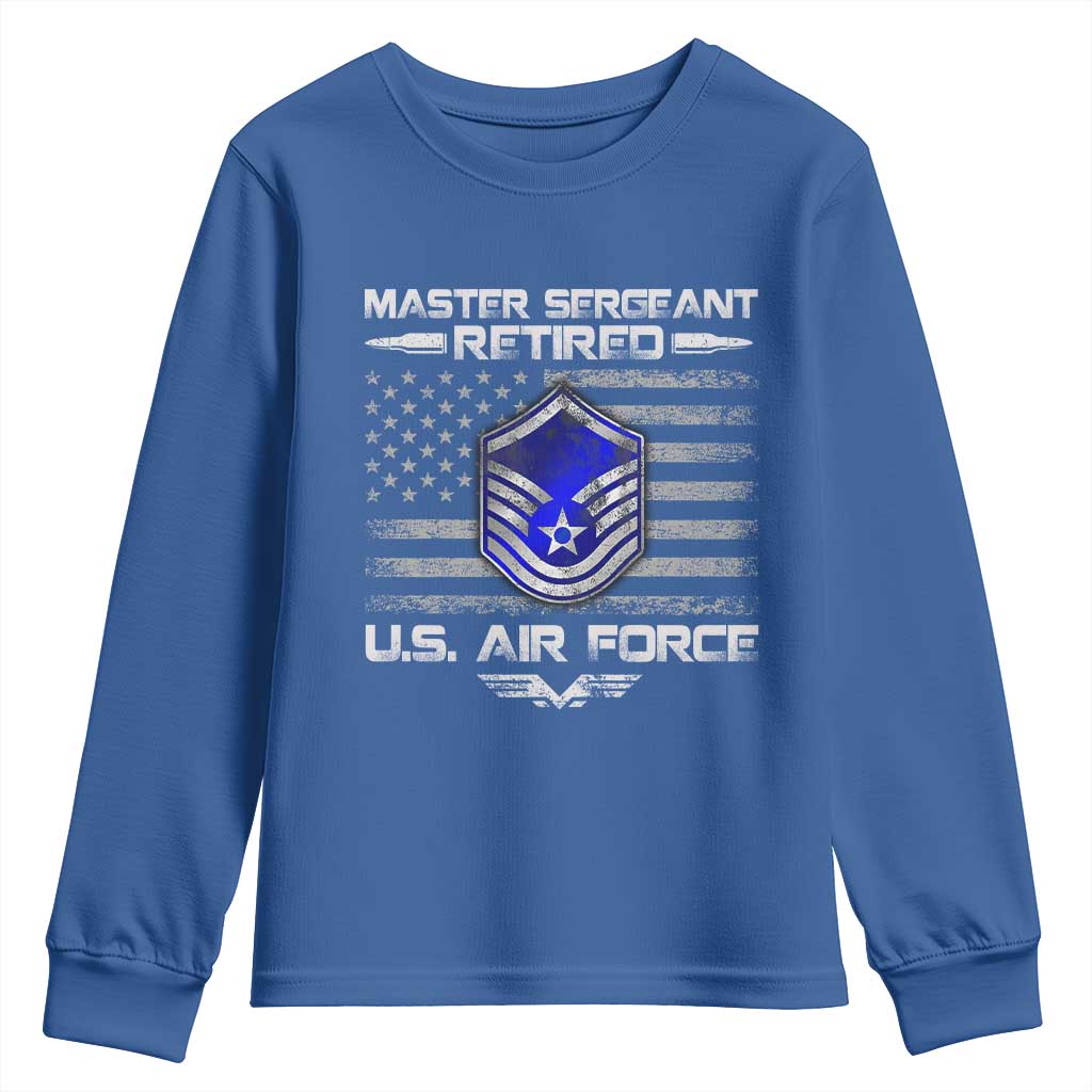 Retired Master Sergeant Of The Air Force Veteran Youth Sweatshirt Vintage USA Flag Veterans TS10 Royal Blue Print Your Wear