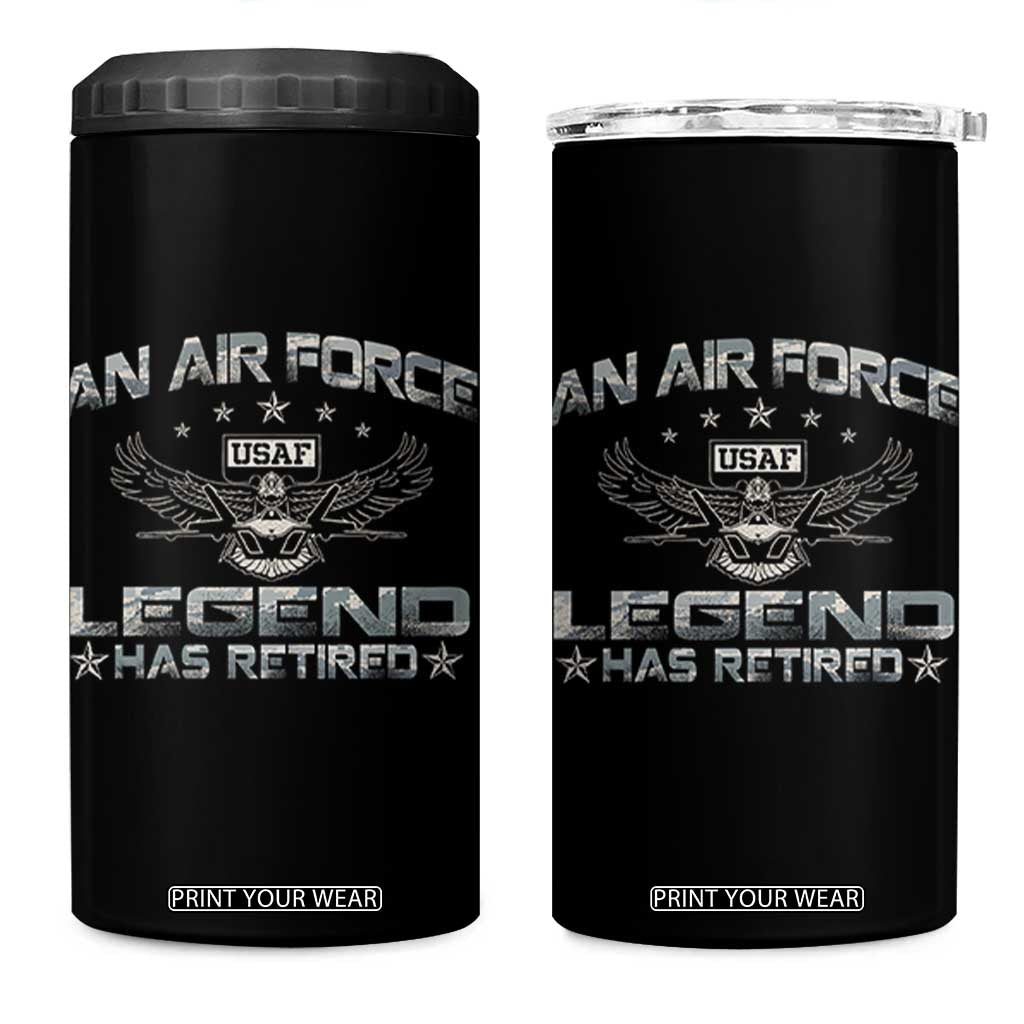 An Air Force Legend Has Retired 4 in 1 Can Cooler Tumbler Vintage Camo US Veteran TS10 One Size: 16 oz Black Print Your Wear
