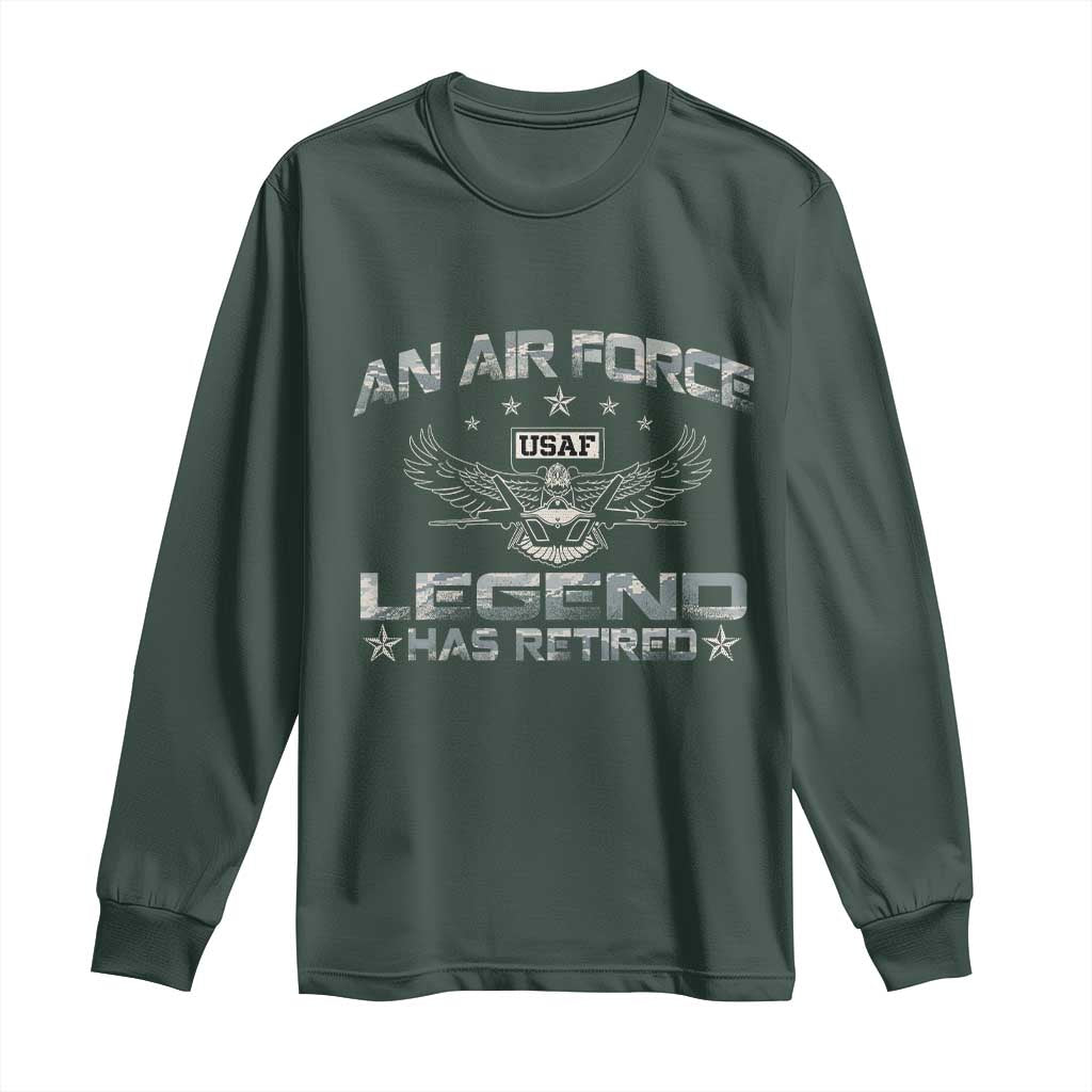 An Air Force Legend Has Retired Long Sleeve Shirt Vintage Camo US Veteran TS10 Dark Forest Green Print Your Wear