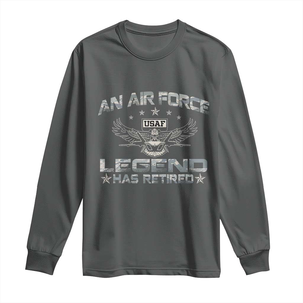 An Air Force Legend Has Retired Long Sleeve Shirt Vintage Camo US Veteran TS10 Dark Heather Print Your Wear