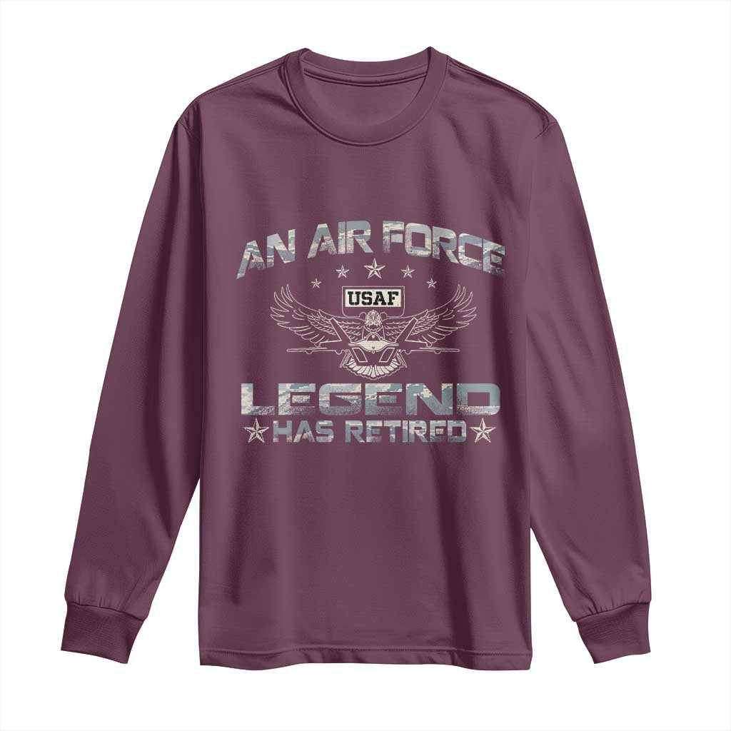 An Air Force Legend Has Retired Long Sleeve Shirt Vintage Camo US Veteran TS10 Maroon Print Your Wear