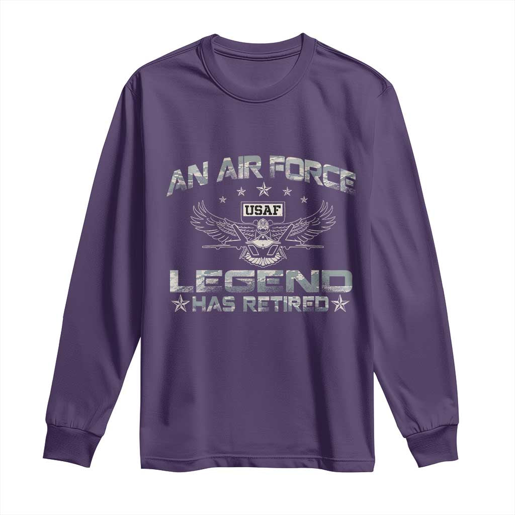 An Air Force Legend Has Retired Long Sleeve Shirt Vintage Camo US Veteran TS10 Purple Print Your Wear