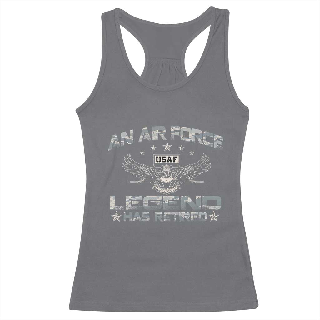 An Air Force Legend Has Retired Racerback Tank Top Vintage Camo US Veteran TS10 Charcoal Print Your Wear