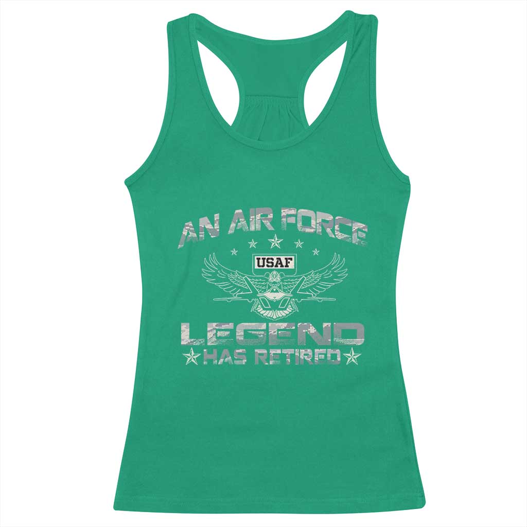 An Air Force Legend Has Retired Racerback Tank Top Vintage Camo US Veteran TS10 Irish Green Print Your Wear