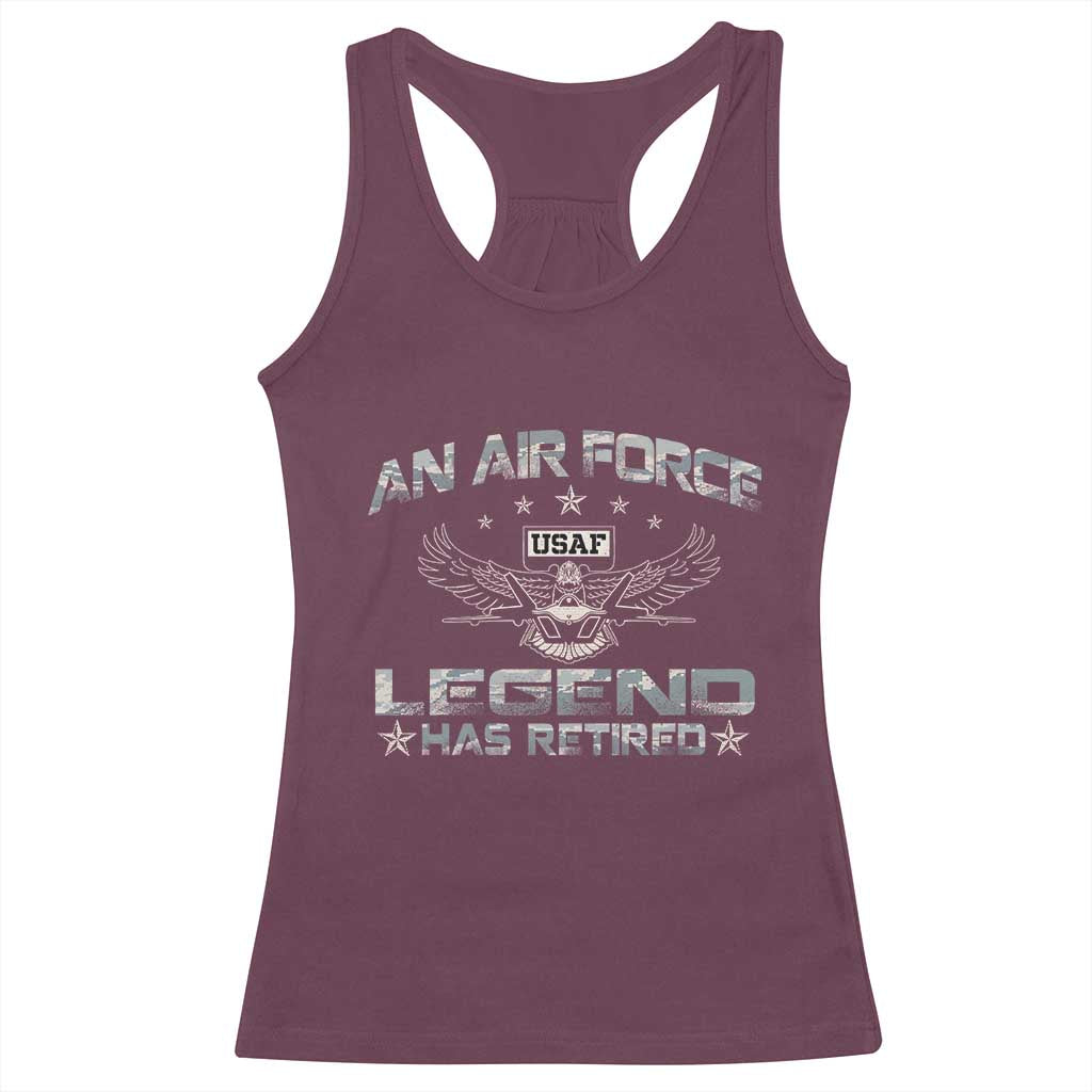 An Air Force Legend Has Retired Racerback Tank Top Vintage Camo US Veteran TS10 Maroon Print Your Wear