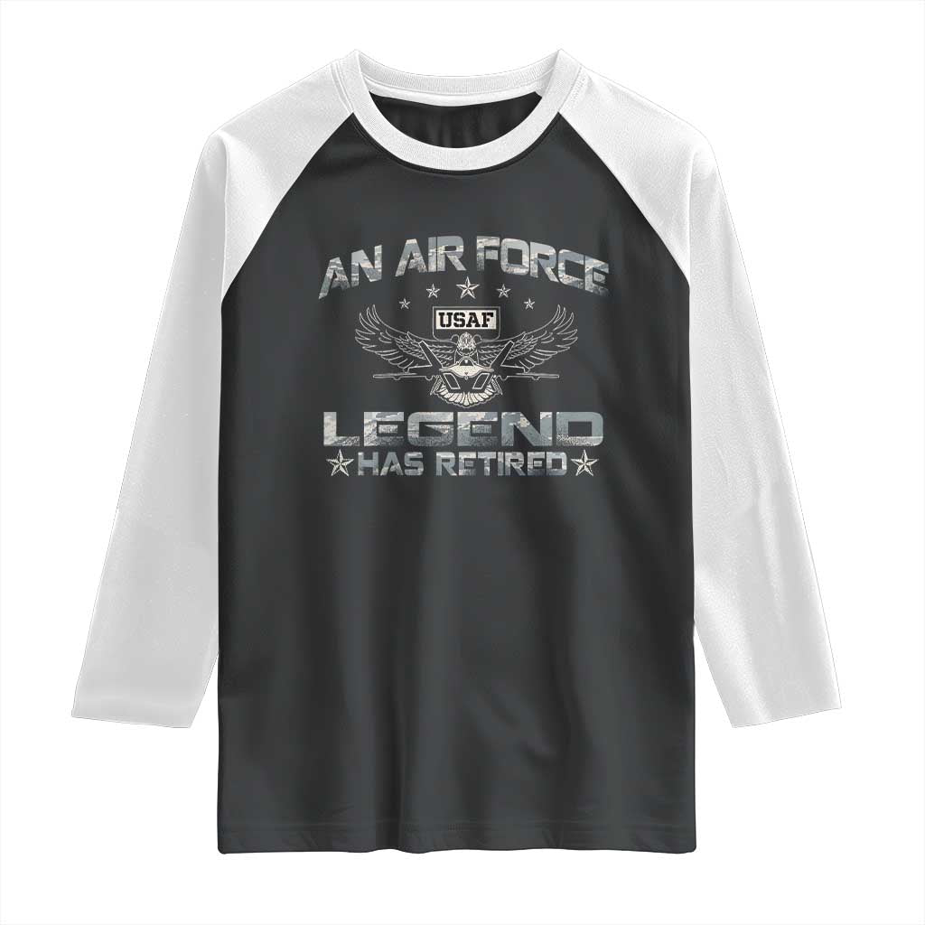 An Air Force Legend Has Retired Raglan Shirt Vintage Camo US Veteran TS10 Black White Print Your Wear