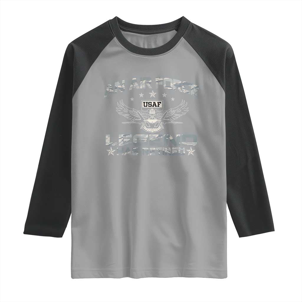 An Air Force Legend Has Retired Raglan Shirt Vintage Camo US Veteran TS10 Sport Gray Black Print Your Wear