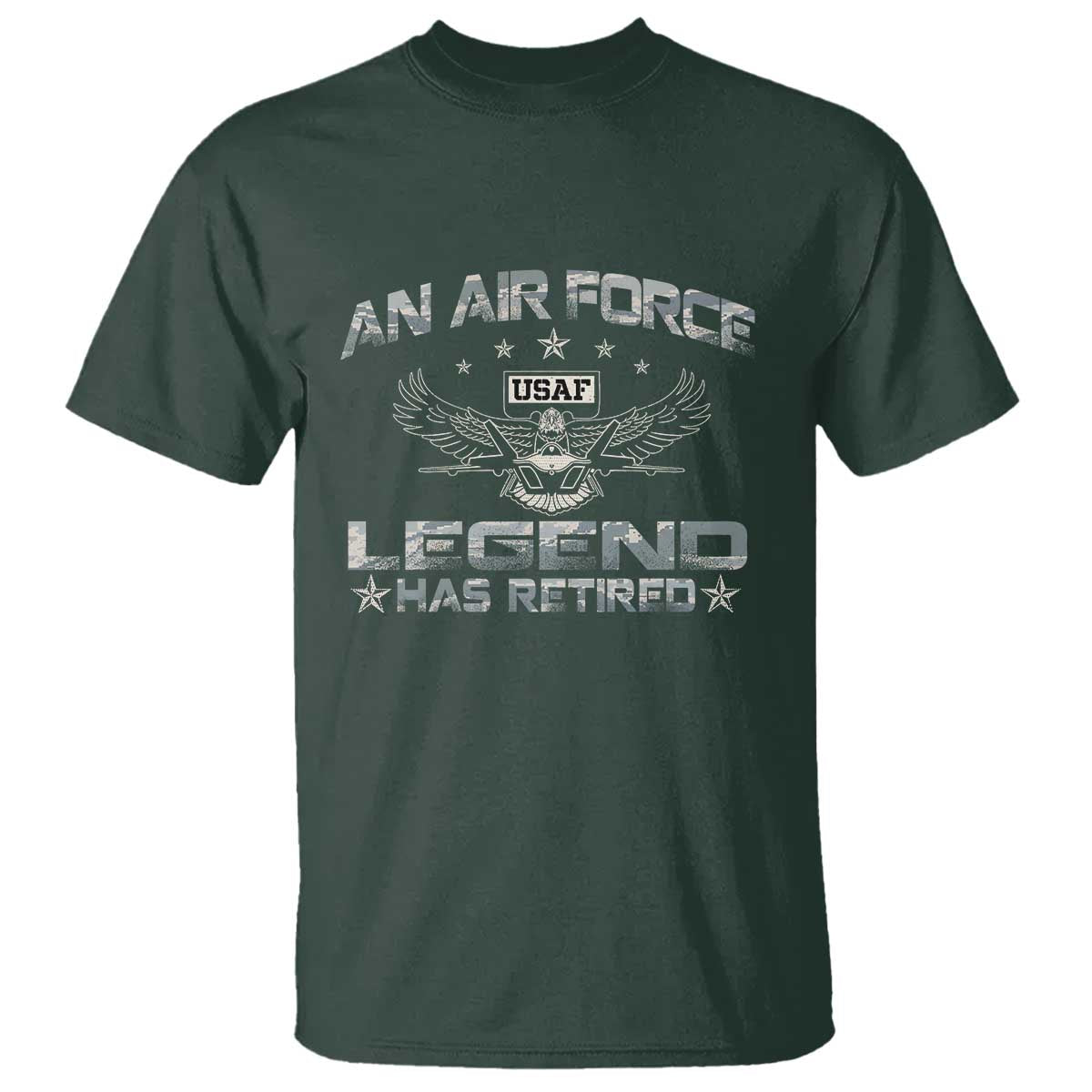 An Air Force Legend Has Retired T Shirt Vintage Camo US Veteran TS10 Dark Forest Green Print Your Wear