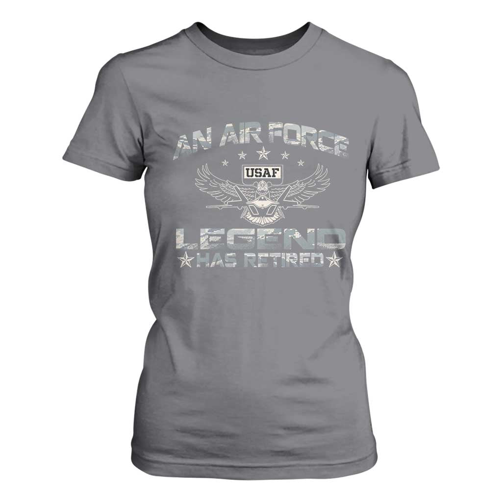 An Air Force Legend Has Retired T Shirt For Women Vintage Camo US Veteran TS10 Charcoal Print Your Wear