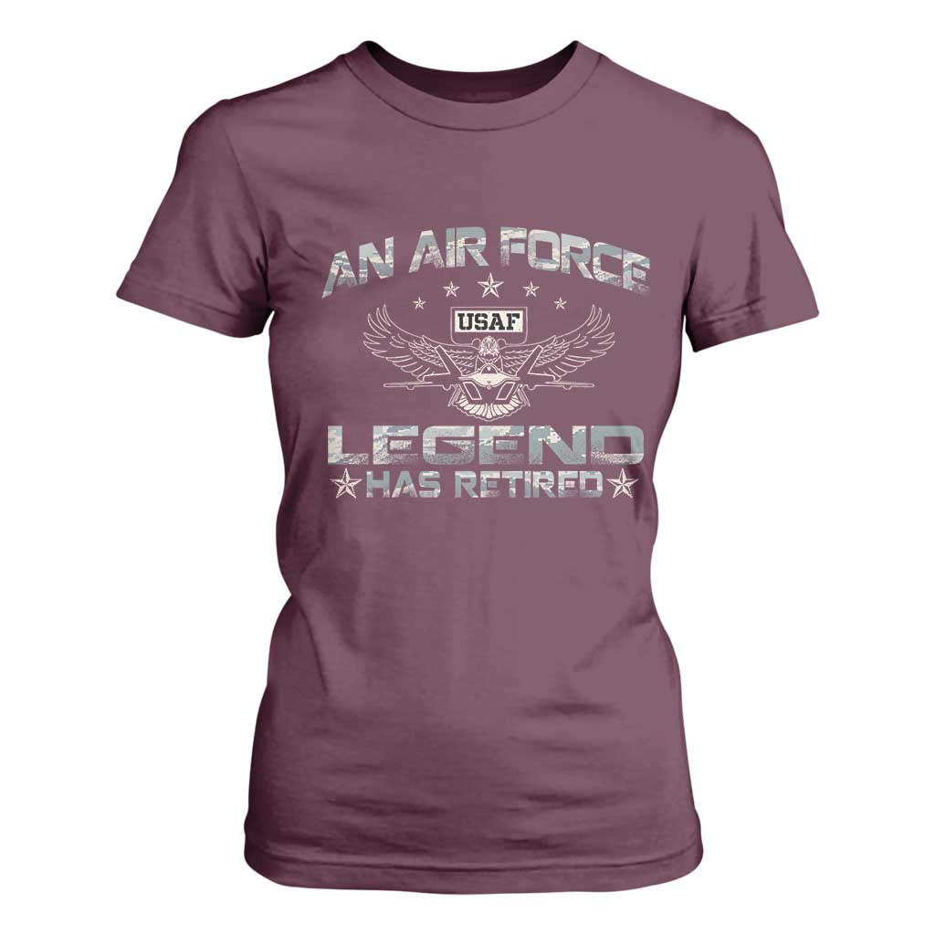 An Air Force Legend Has Retired T Shirt For Women Vintage Camo US Veteran TS10 Maroon Print Your Wear