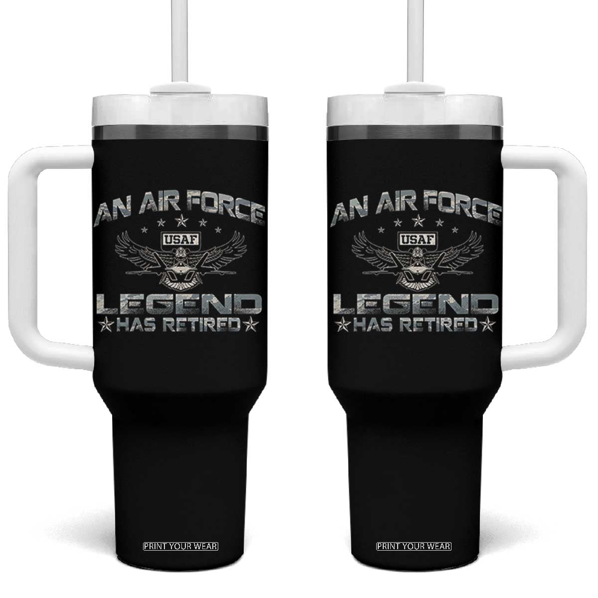 An Air Force Legend Has Retired Tumbler With Handle Vintage Camo US Veteran TS10 One Size: 40 oz Black Print Your Wear